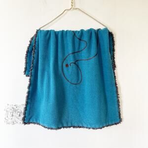 Twirls & Twigs Dinosaur Embroidered Teal Fringe Baby Blanket Throw Blanket